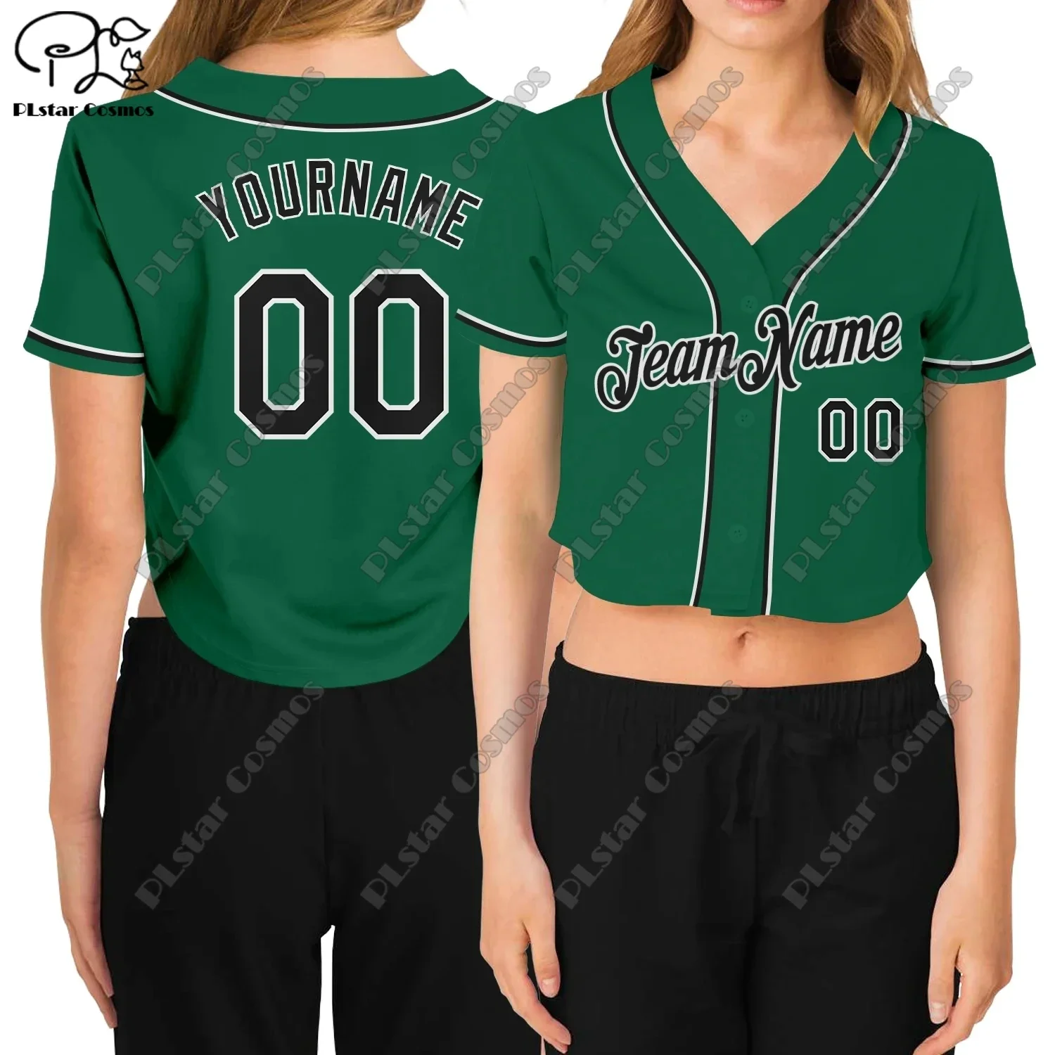 

PLstar Cosmos fashion 3d printing green custom women's cardigan summer new V-neck short baseball uniform series 2