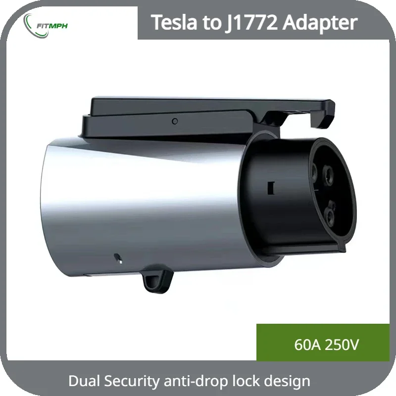 FITMPH Tesla to J1772 Adapter, 60A 250V with Dual Anti-Drop Lock for Secure Level 1 & Level 2 Charging