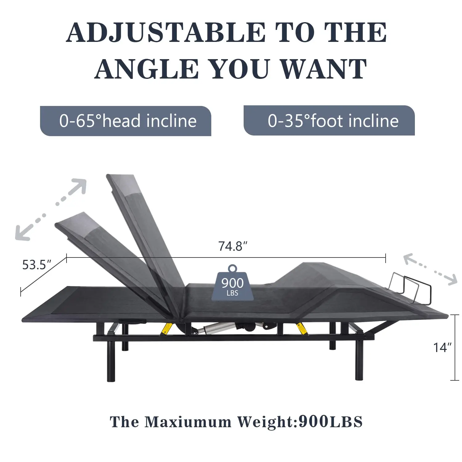 Adjustable Bed Base with Motor, Remote, Head & Foot Incline, Zero-Gravity, High Capacity, Easy Assembly, Basic, Customized