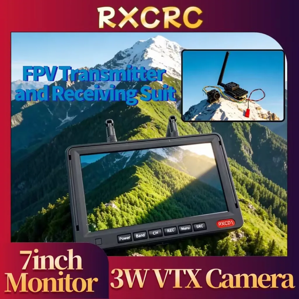 RXC 3W VTX Video Transmitter and 1500TVL FOV 130° Camera With fpv 7inch Display receiving screen. for RC FPV Fixed-wing Drones