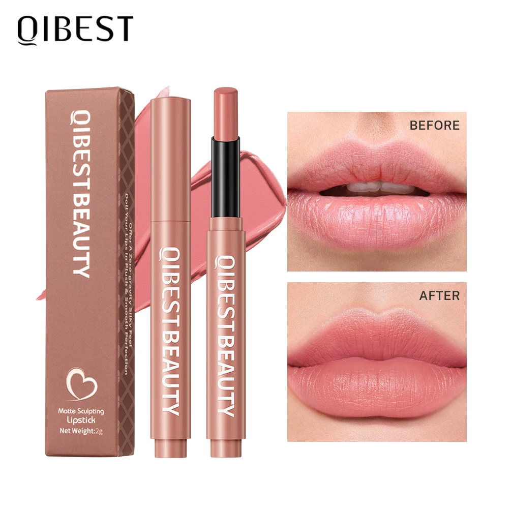 QIBEST Matte Lipstick Long Lasting Non-Stick Cup Lip Balm Moisturizing Velvet Lipstick Pencil Sexy Lips Makeup Women Cosmetics