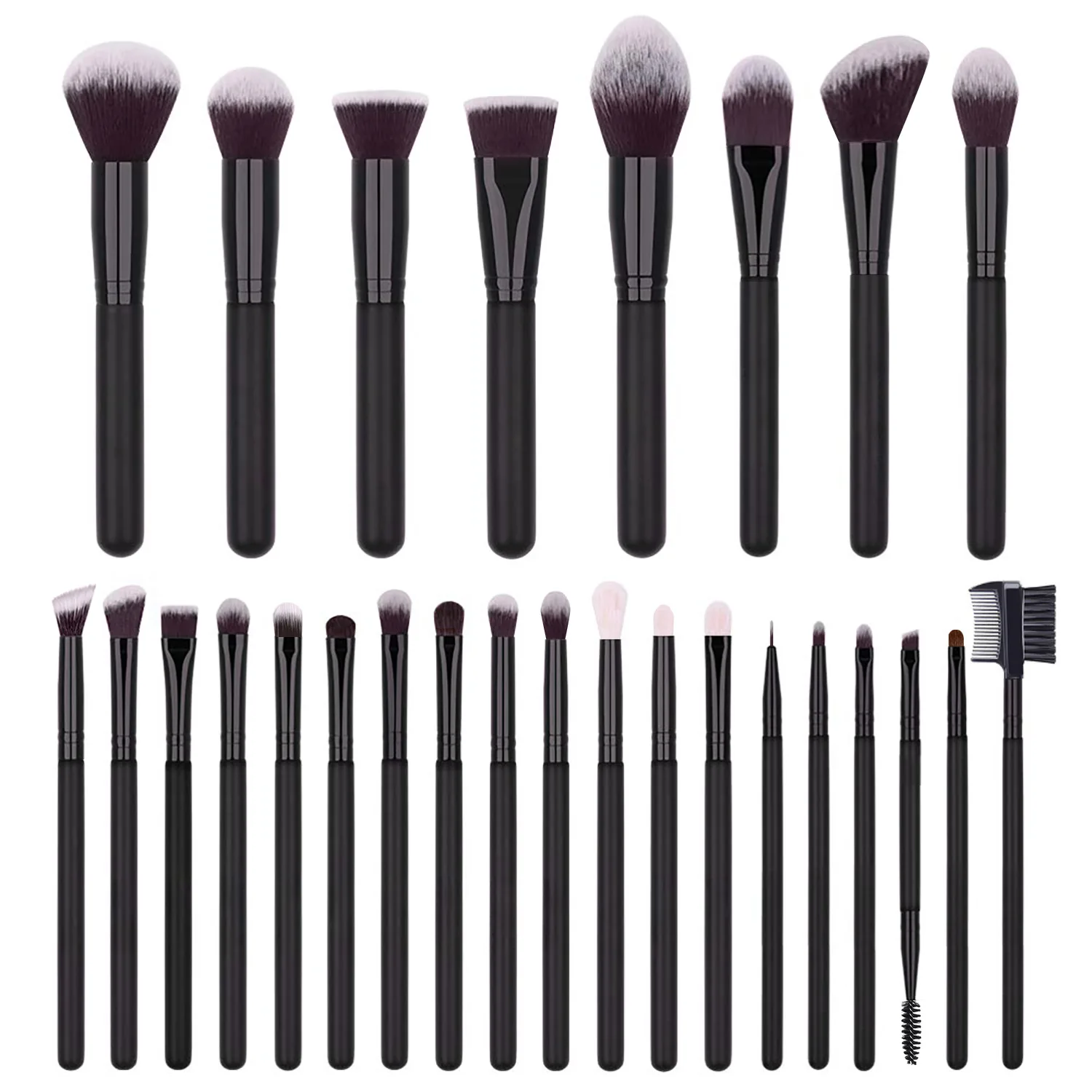 Pincéis de maquiagem de marca própria, 27 peças, conjunto de pincéis de maquiagem, contorno, base, pó, sombra, mistura, delineador, preto, 5 conjuntos em massa