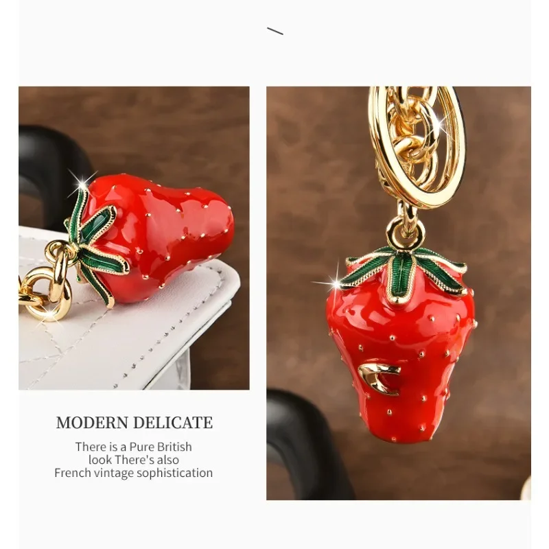 

Artificial tree strawberry trend, 2025 Women's keychain, Golden Strawberry Series cherry bag Pendant