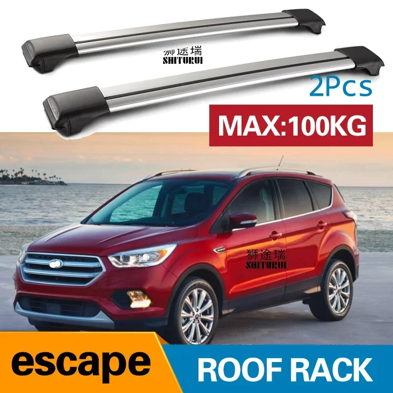 2Pcs Roof Bars for FORD Escape 2013+ 2017 2019 Aluminum Alloy Side Bars Cross Rails Roof Rack Luggage CUV SUV LED