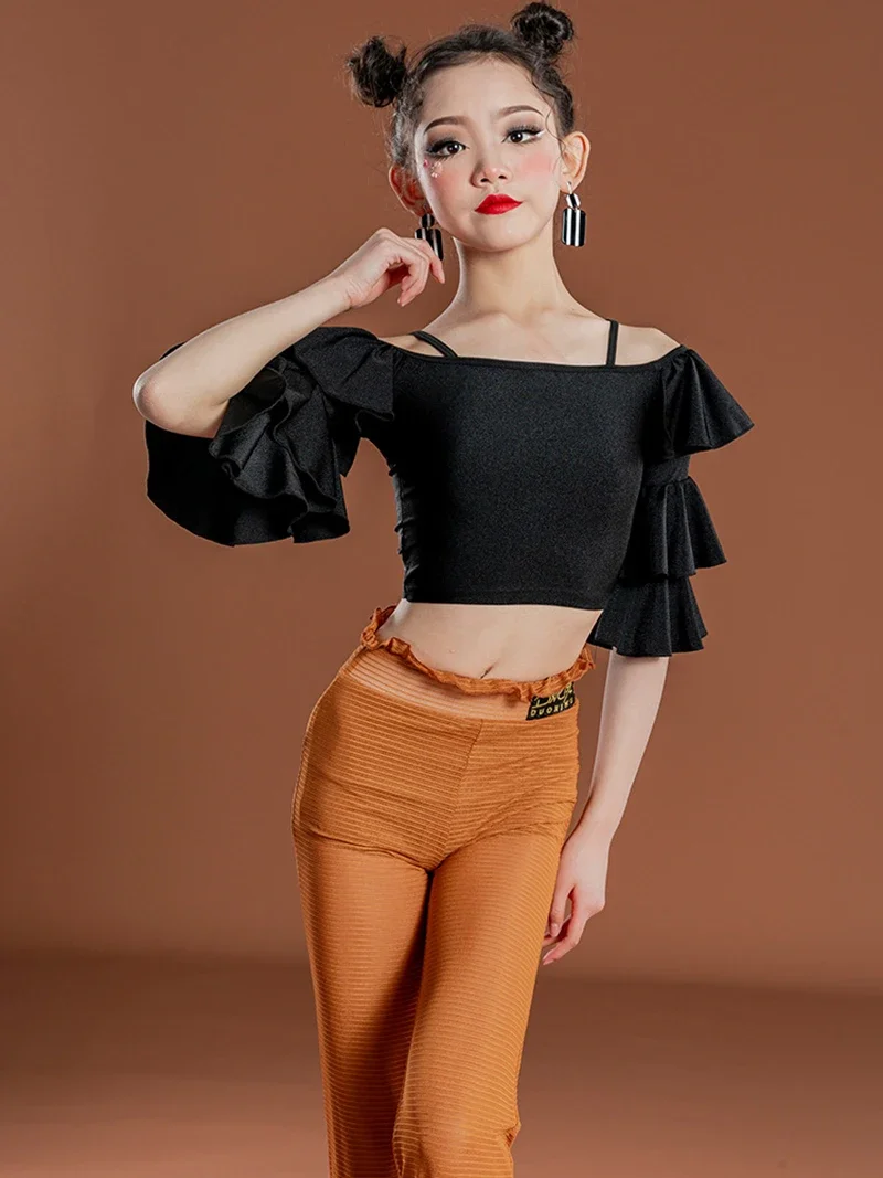 Meisjes Professionele Latin Dancewear Kostuum Performance Pak Kinderen Dansen Moderne Latin Praktijk Stijldansen Top Broek Set