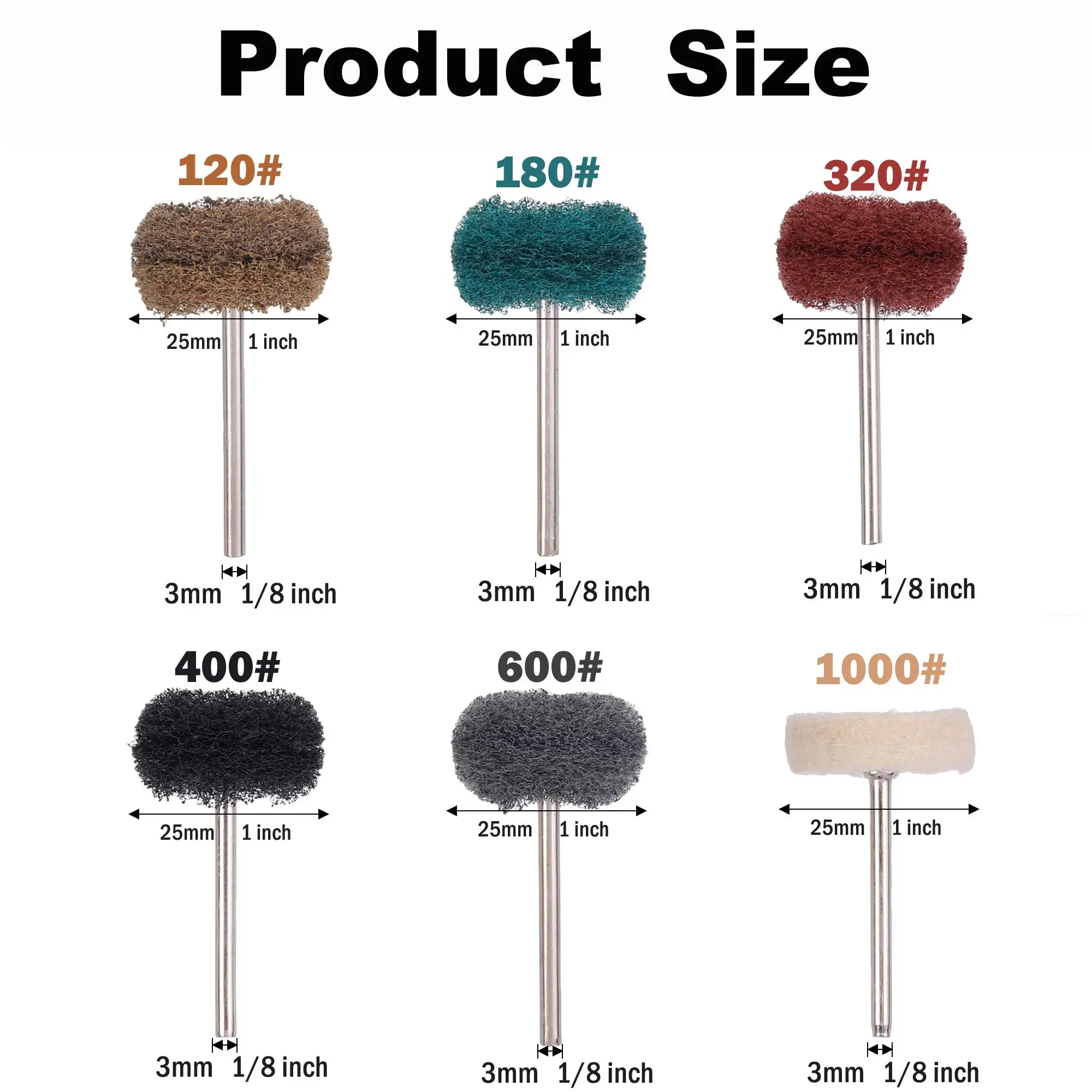 Ruote Abrasive da 60 pezzi, ruote per lucidatura lucidanti da 1 pollice 25mm per utensili rotanti-gambo da 1/8 ", punte per lucidatura per la rimozione della ruggine