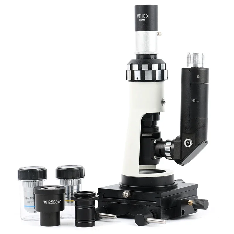 Metallographic Microscope Zoom 100X-400X Monocular Microscope Polarizer Lab Portable Biology Microscope+Magnetic Base Polarizer