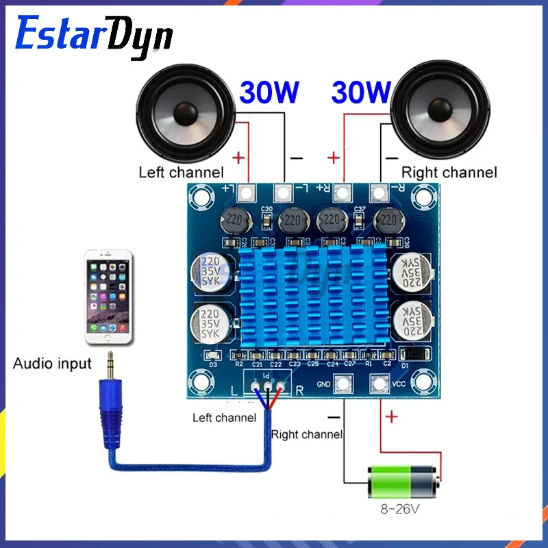 Estardyn TPA3110 XH-A232 30W+30W 2.0 Channel Digital Stereo Audio Power Amplifier Board DC 8-26V 3A