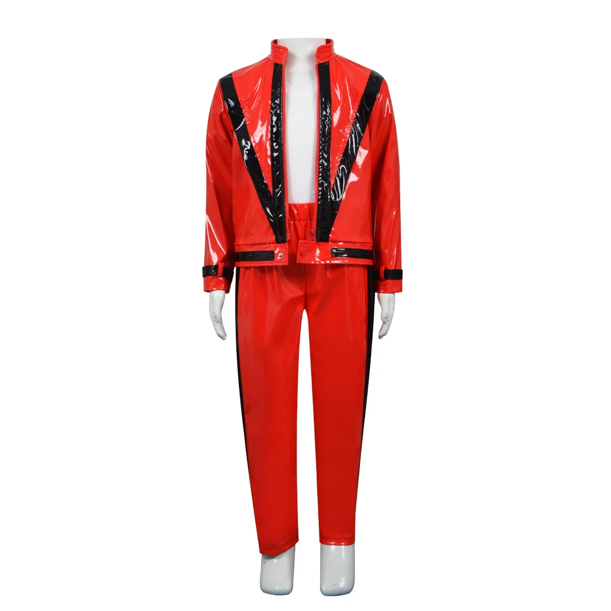 Michael Jackson Thriller Rotes Lederjacken- und Hosen-Set 80er Jahre Vintage Pop-Sänger-Kostüm, Scary Night Halloween Bühnenauftritt – Detail 3