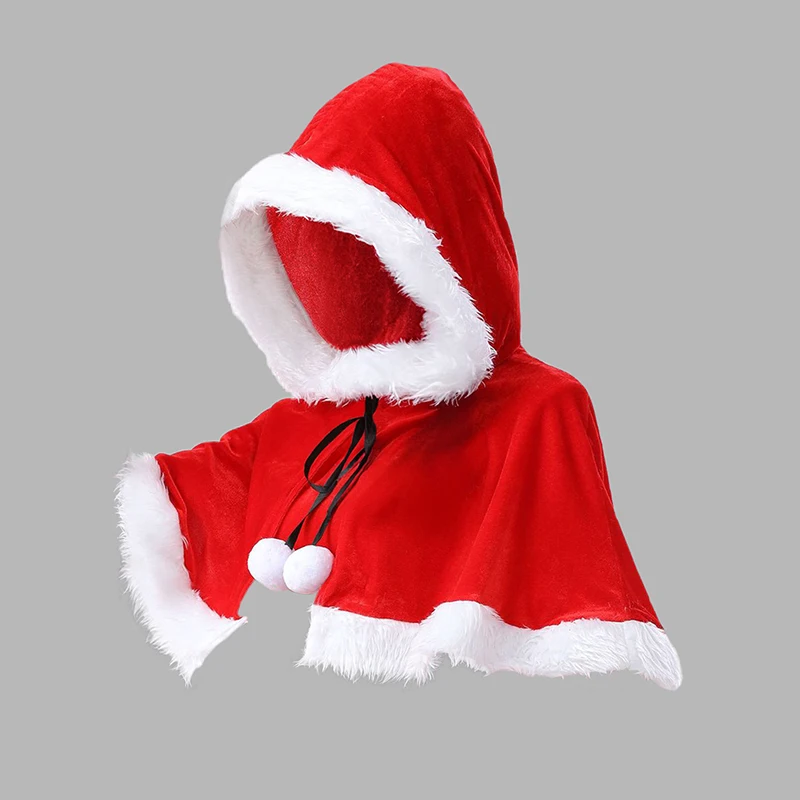 

Dressfo Women's Christmas Cape Cloak Santa Claus Party Performance Velvet Hooded Shawl