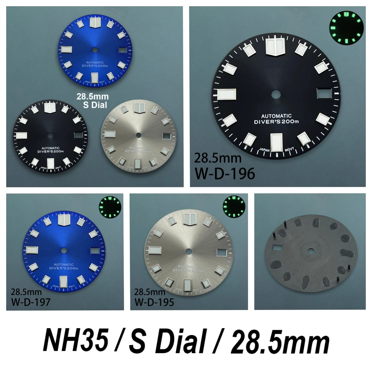 

28.5mm S Logo Diving Dial Fit NH35/NH36/4R Movement Sunburst Strong Green Luminous High Quality Watch Modification Accessories
