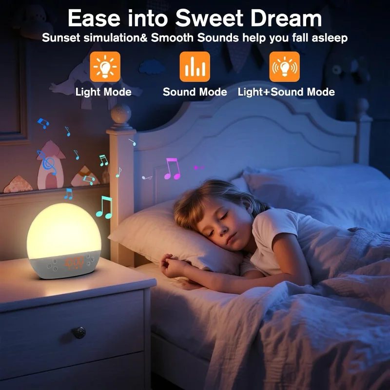 Sunrise Alarm Clock Dimmable LED Night Light ,White Noise Machine with 30 Soothing Sounds Wake Up Light for Heavy Sleepers Gift view 4