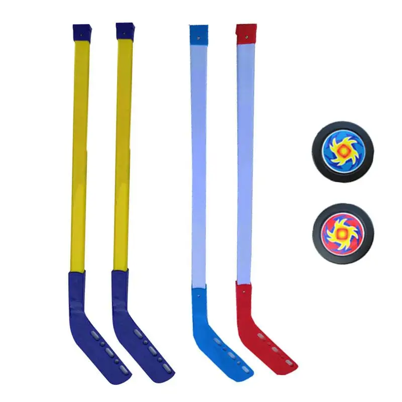 NUOVO 4 pezzi bambini bambini inverno hockey su ghiaccio bastone strumenti di allenamento ABS 2xSticks 2xBall sport invernali giocattolo adatto per 3-12 anni