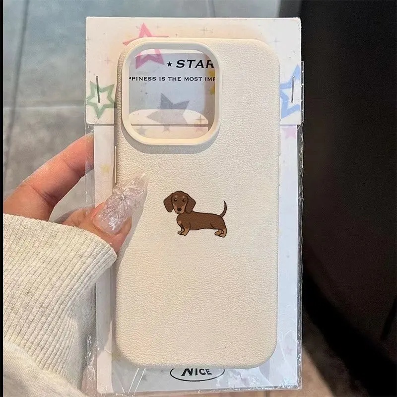 

Minimalist Brown Dachshund Pattern Phone Cases For iPhone 17 16 15 14 13 12 11 Pro Max XS XR X 7 8 16 Plus 16E 17 Air Soft Cover