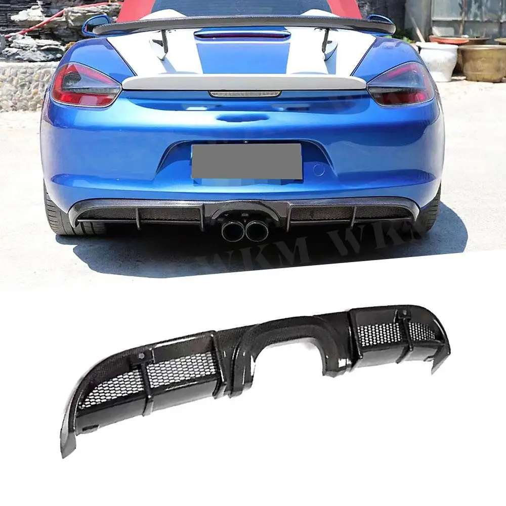 For Porsche Cayman Boxster 981 2013 2014 2015 Real Car Carbon Fiber Trunk Bumper Rear Lip Diffuser Splitter Protector Cover