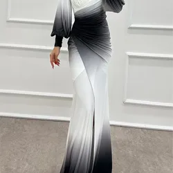 Phantasy Women Long Dress Weding Fishtail Skirt Fashion Party Banquet Gown Elegant Bishop Sleeve One Shoulder Robe Autumn Dress