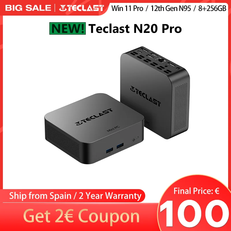 Teclast N20Pro, Mini PC, for Intel 12th Gen. N95, 8GB + 256GB, Windows 11 Pro, 400g lightweight, 15W TDP low heat, high efficien