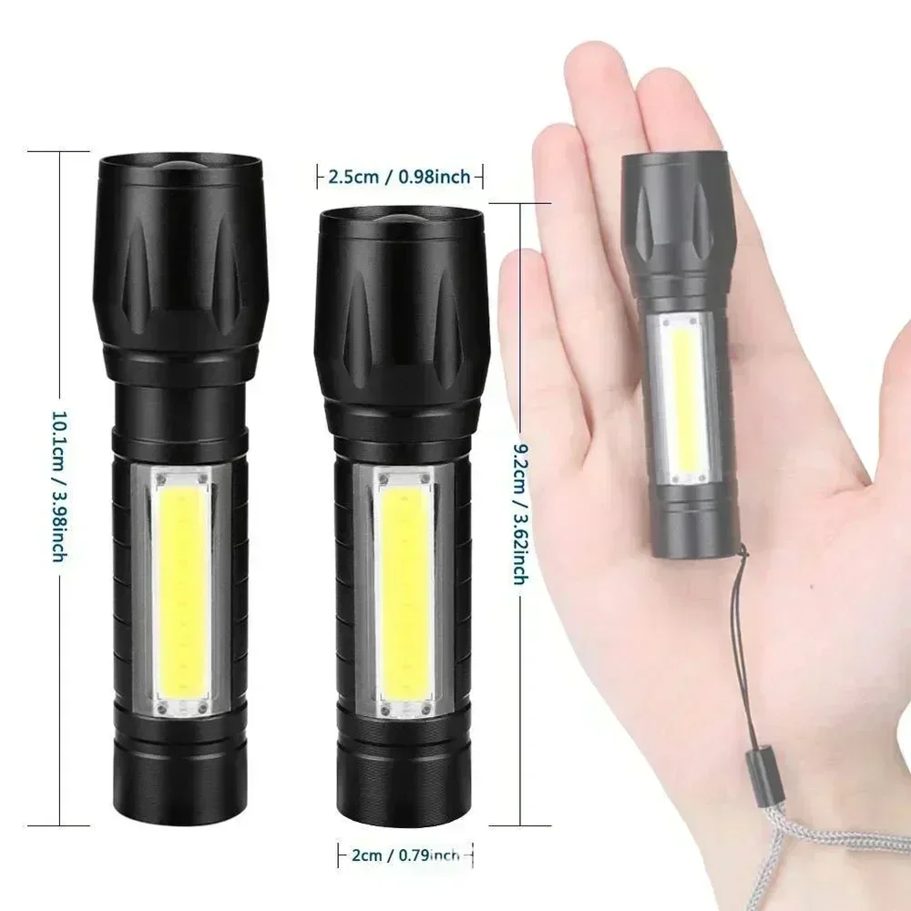 휴대용 COB + LED 캠핑 라이트 손전등 USB 충전식 줌 전술 토치 램프 방수 비상 토치 크리스마스 선물 썸네일 4