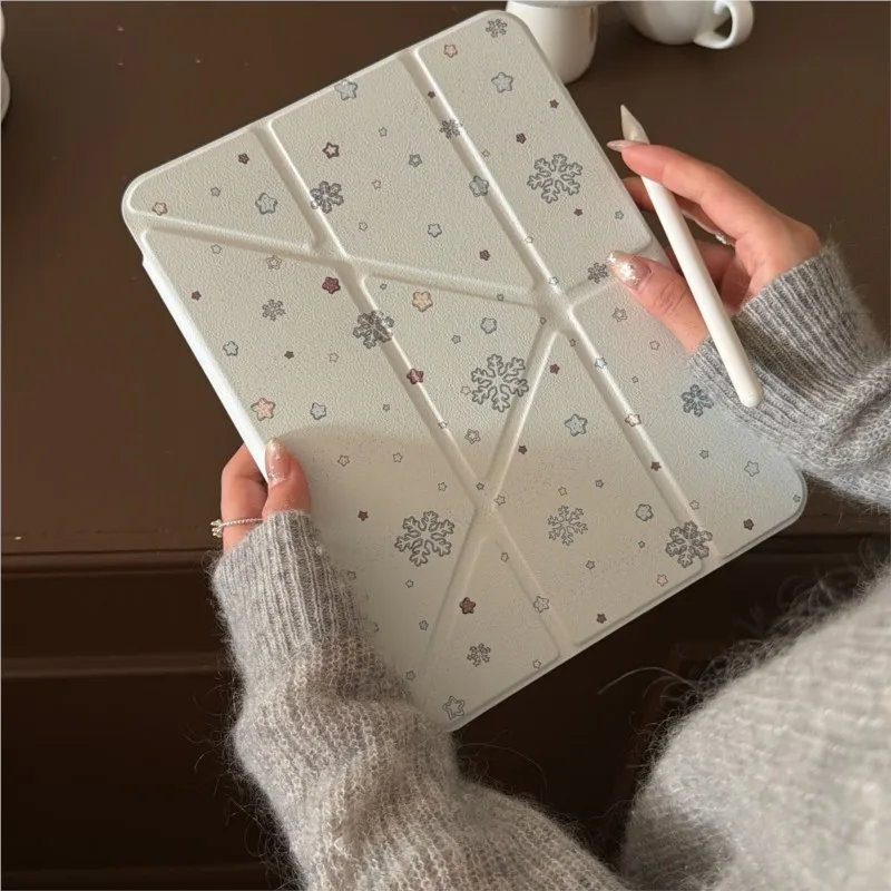 Snowflake Design Multi-Fold Stand Case for iPad Air 6/7 Pro 11/13/12.9inch 2018 2020 2021 2022 2024 2025 Slim Protective Cover