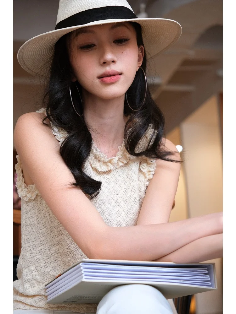 

Ele Lace Vest Top Duch "Castle Lady" Stretch Diamond aceful Fit Loose Sle Summer 2025 Seasonal Faion Ladies irt