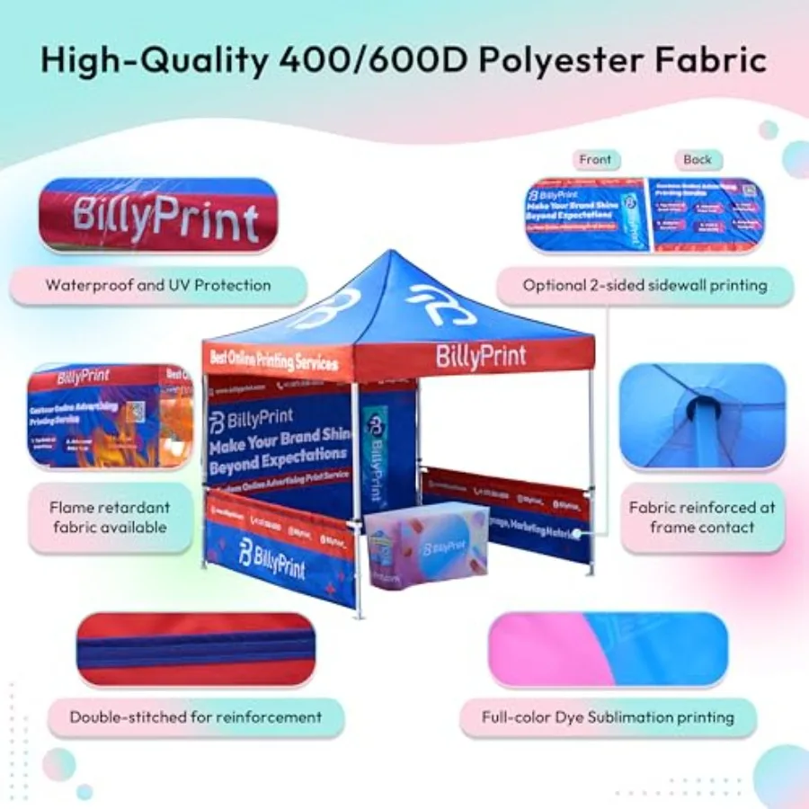 Custom Canopy Tent with Logo Pop Up Vendor Tent for Trade Shows, Events Full-Color Printing Optional Walls or Heavy-Duty Alumin