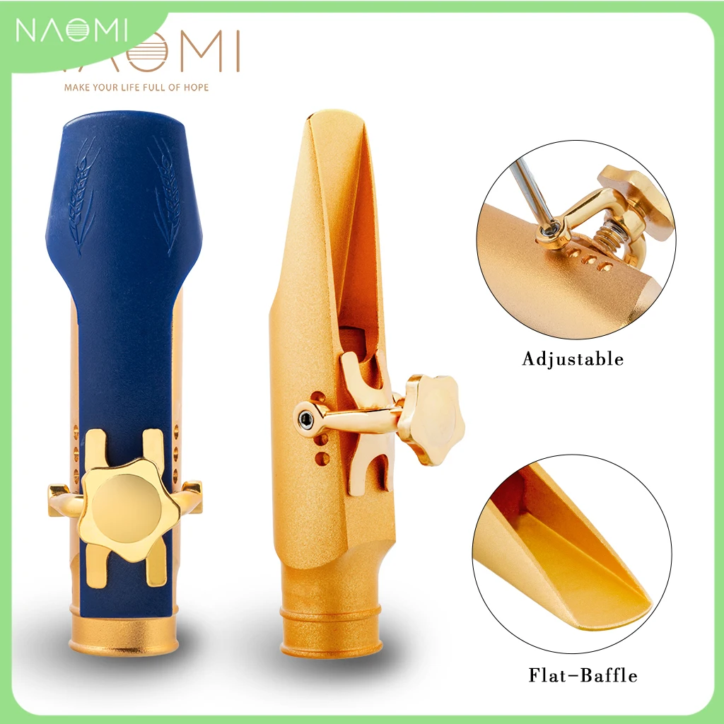 

NAOMI Gold Plated B-flat Tenor Saxophone Sax Mouthpiece Cap Ligature 5.6.7.8.9.10 Medium Chamber Straight Baffle For Jazz Music