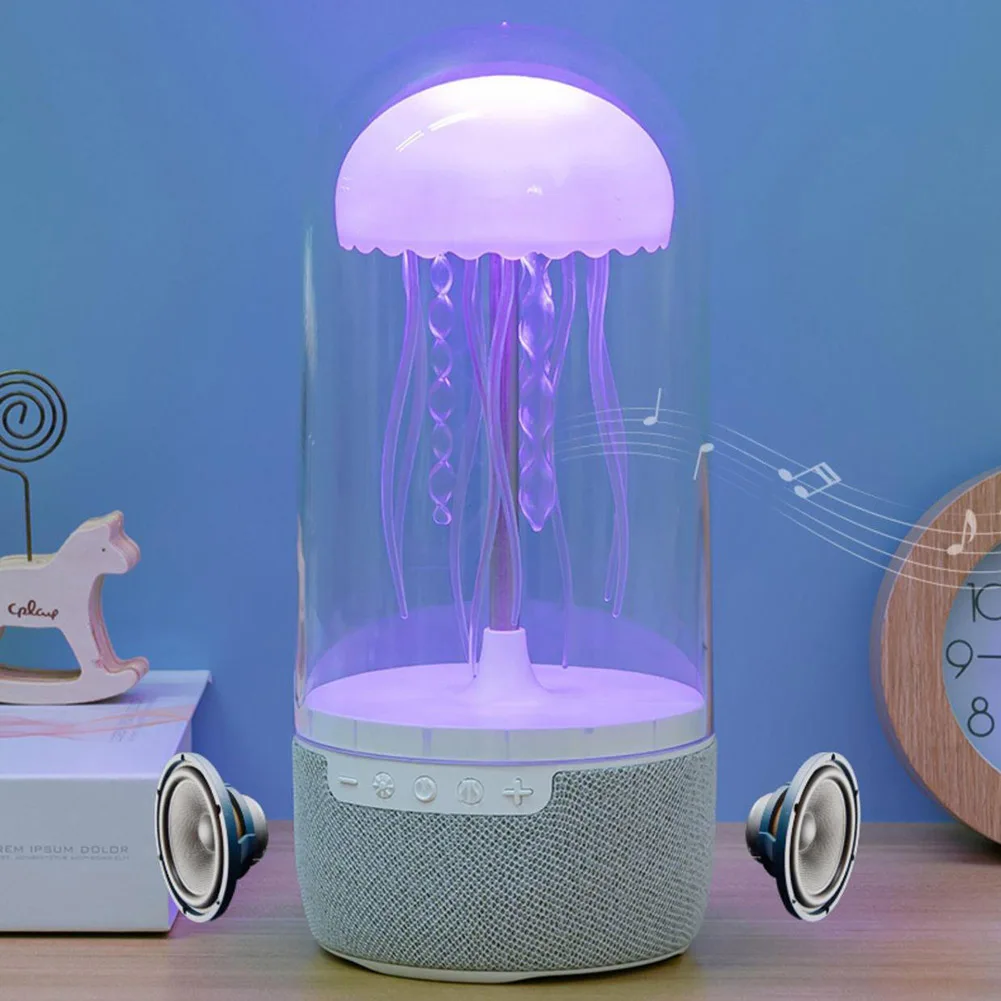 Lámpara de medusas colorida y creativa con altavoz Compatible con Bluetooth, luz nocturna de medusas estéreo HiFi, luz LED de medusas de 1800mAh