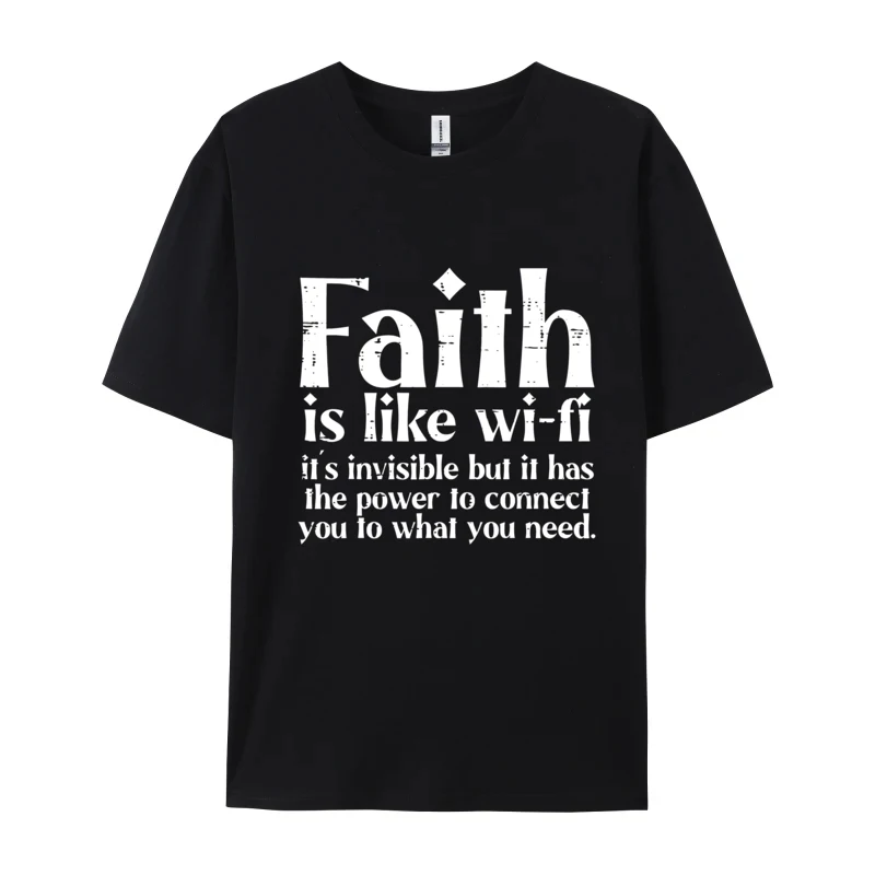 Symmetrical Writing Faith Is Like Wifi Top T-Shirts Text Print T-Shirt Casual Tops Fashion Cotton Fabric Tops Shirts Adult