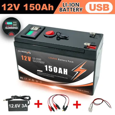 LiFePO4 12V 🪟Deep Cycles 18650 Lithium 150000mAh Battery Built-in BMS,for UPS, Kayak Fish Finder, Solar Panel,Power Wheels