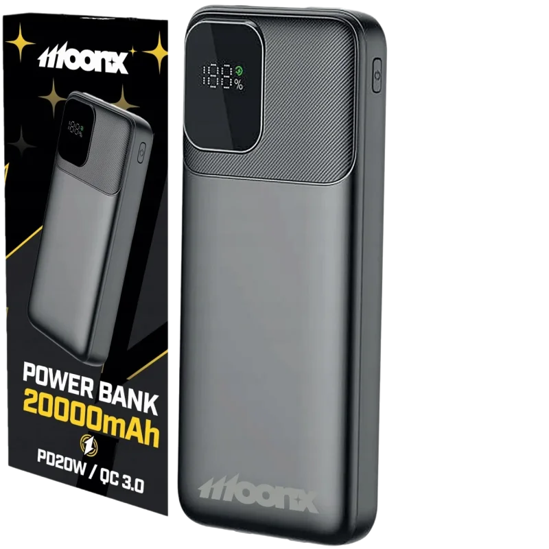 MOONX POWERBANK 20000 MAH 22,5W USB-C USB QC 3.0 SZYBKI MOCNY Z EKRANEM LED — 2