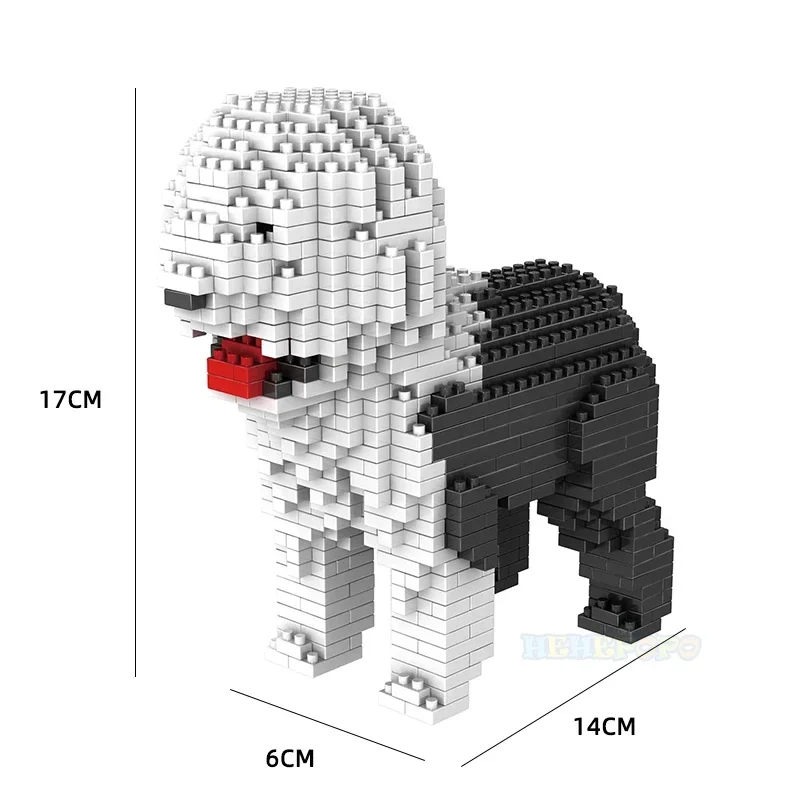 Cartoon Animal World Kawaii Old English Sheepdog Building Bricks Set Pet Dog Model DIY Mini Diamond Blocks Children\'s Toys