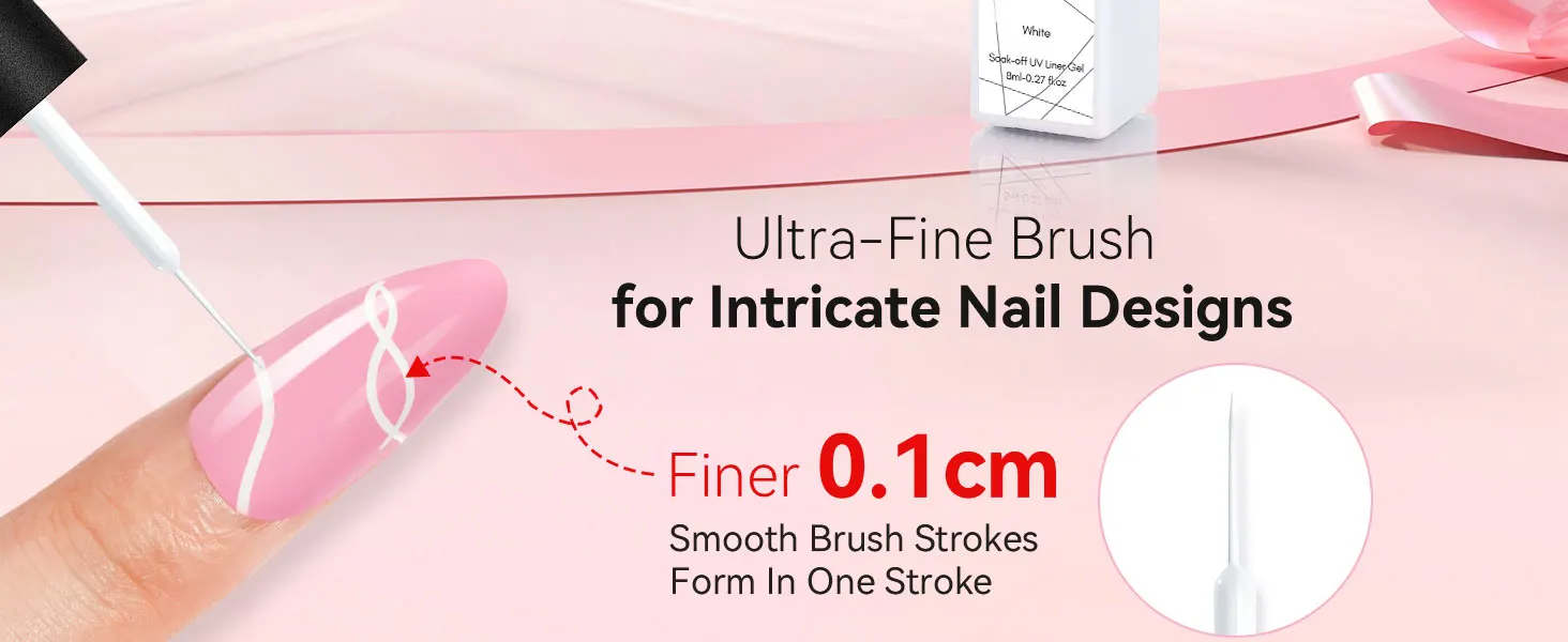 Makart Gel Nagellack Liner Set 8ml, 2 Farben Nail Art Sommer Französisch Politur weiß schwarz für Französisch Spitze Wirbel ziehen Nagel einweichen – Detail 2