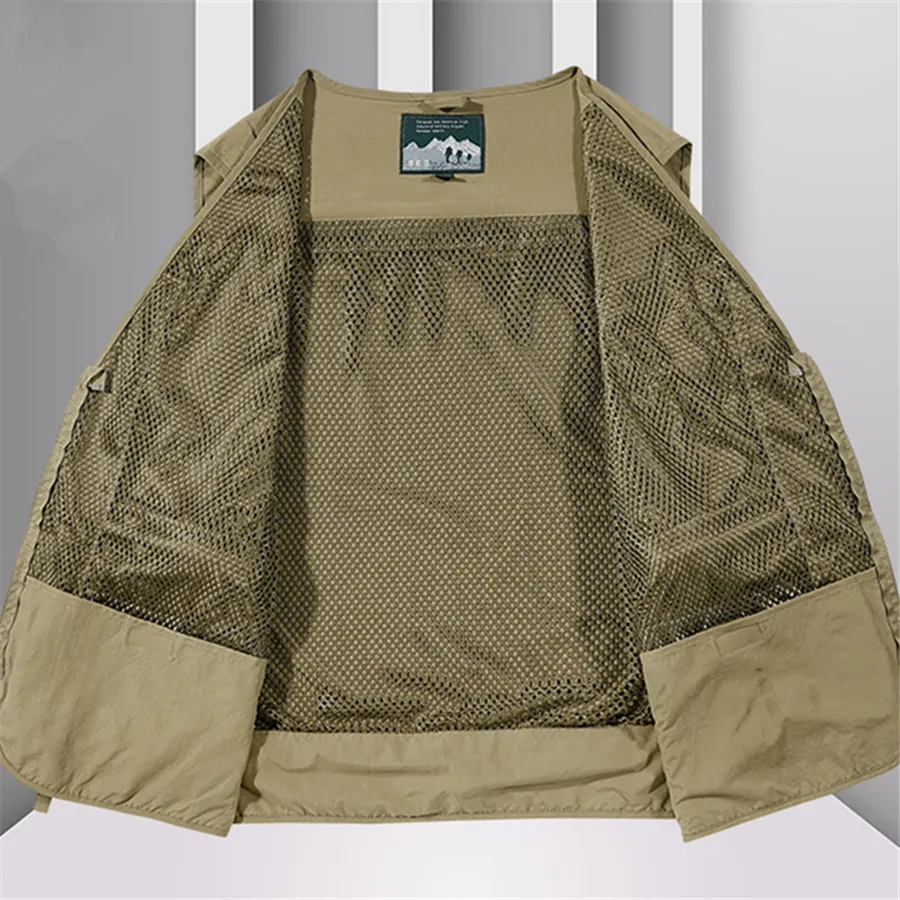 Green Summer Outdoor Vest for Men Multi-Pocket Breathable Mesh Sleeveless Jacket Male Tactical Hiking Fishing Cargo Waistcoat