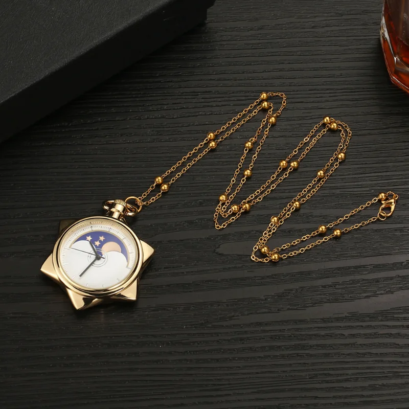 Anime Sailor Moon Necklace Crystal Star Pocket Watch Pendant Necklace for Students Collection Jewelry Girls Birthday Gift Toys