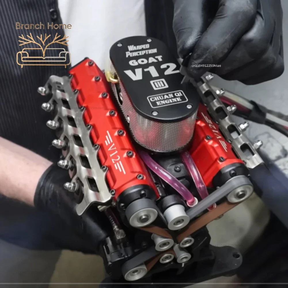 for Modified RC Car Model with BaseToy 49.89cc V12 Fuel Engine Model Mini V12 Metal Internal Combustion Engine Suitable