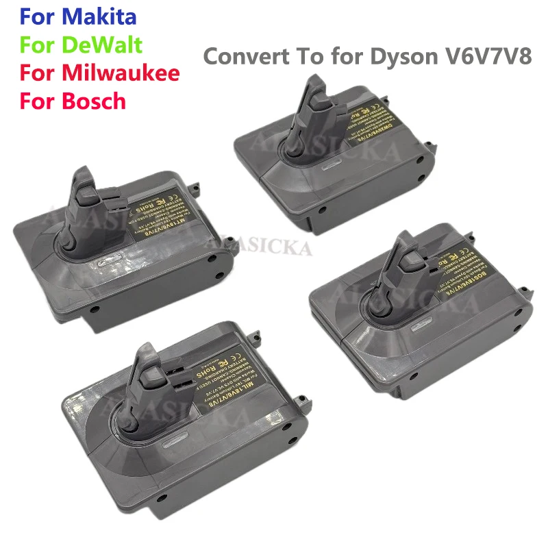 For Makita/DeWalt/Milwaukee/Bosch 18V Li-ion Batteries Converted To for Dyson V6V7V8 Series Vacuum Cleaner 3-in-1 V6V7V8 Adapter