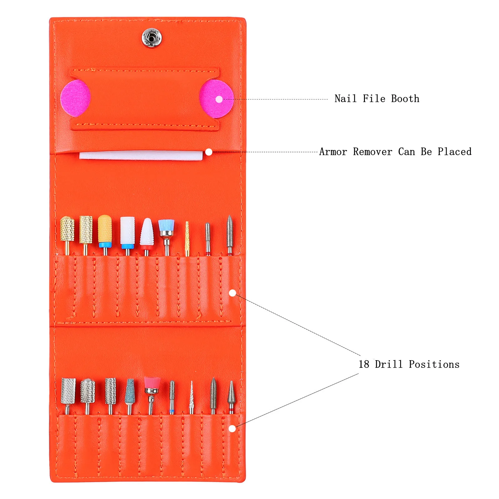 18スロットPUレザー大容量ネイルドリルビット収納バッグオレンジ色のマニキュア防塵ネイルオーガナイザーアクセサリーホルダー