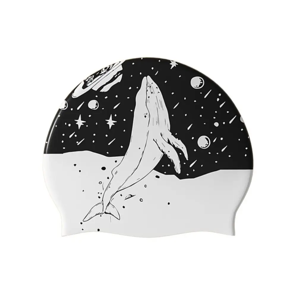 Fashionable Double-sided Print Swimming Hat Silicone Waterproof Printed Swim Cap Black Swimming Cap for Swimming