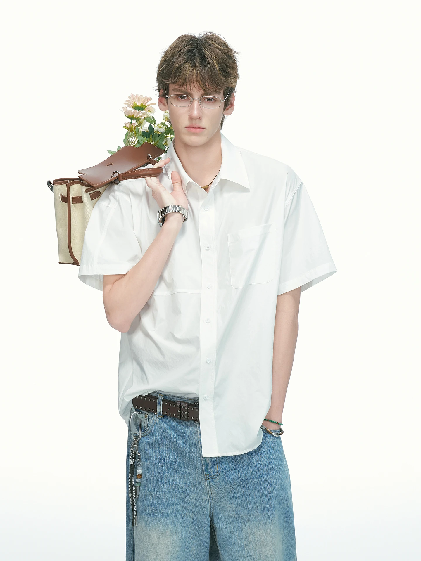 Dream Made Men's Summer Lightweight Casual Short Sleeve White Shirt Breathable Comfortable Loose Fit Fashionable Commute Wear