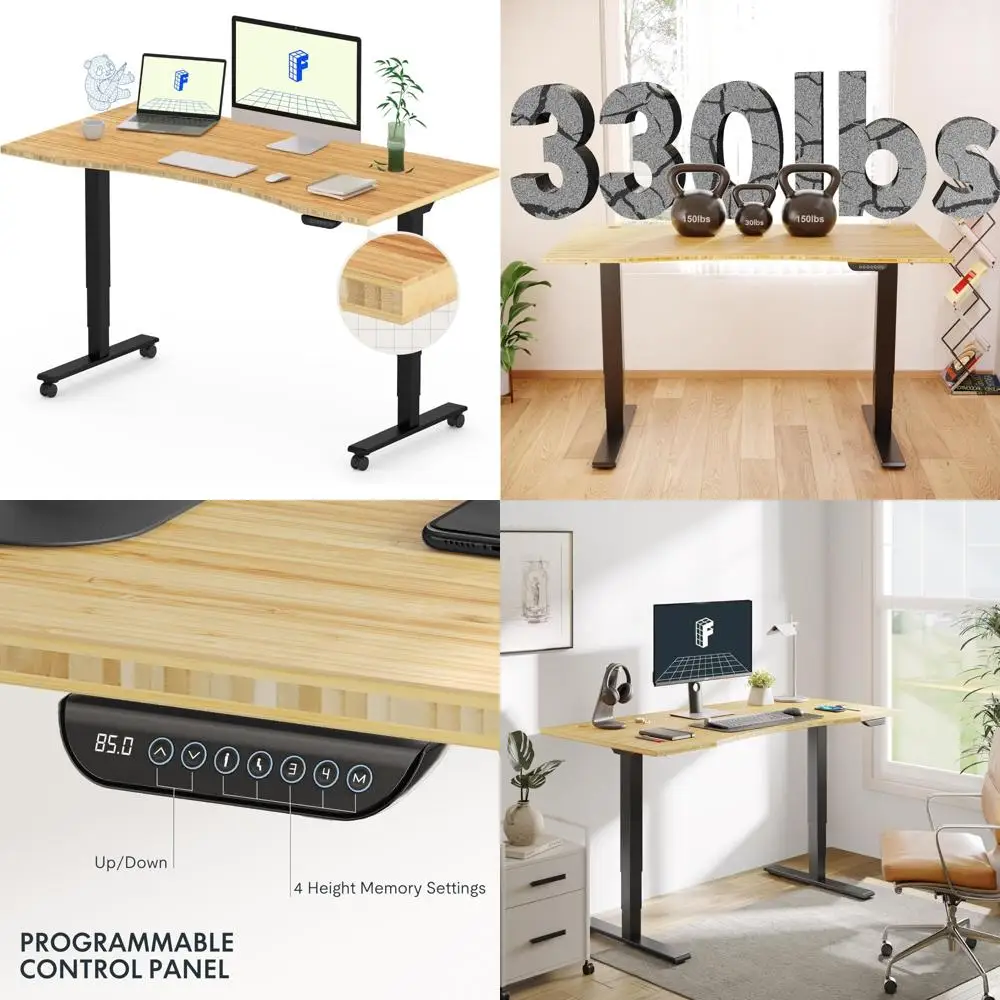 

Electric Height Adjustable Desk 48x24 Inch Bamboo Dual Motor 3-Stage Standing Desk Whole-Piece Board Stand Up Desk for Office Us