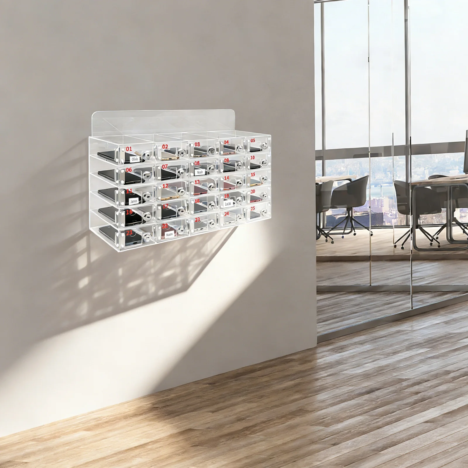 

10 x 5 x 18 cm Mobile Phone Storage Cabinet, Clear 25 Slot Cell Phone Storage Box, Acrylic Cell Phone Storage Cabinet, Cell Phone Storage Cabinet With Door, Locks, And Keys