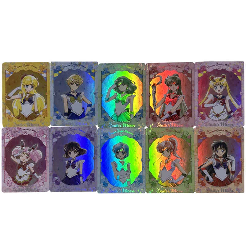 

10pcs/set Sailor Moon Tsukino Usagi Hino Rei Kino Makoto DIY self-made Color Flash Card Anime Game Collection Card Gift