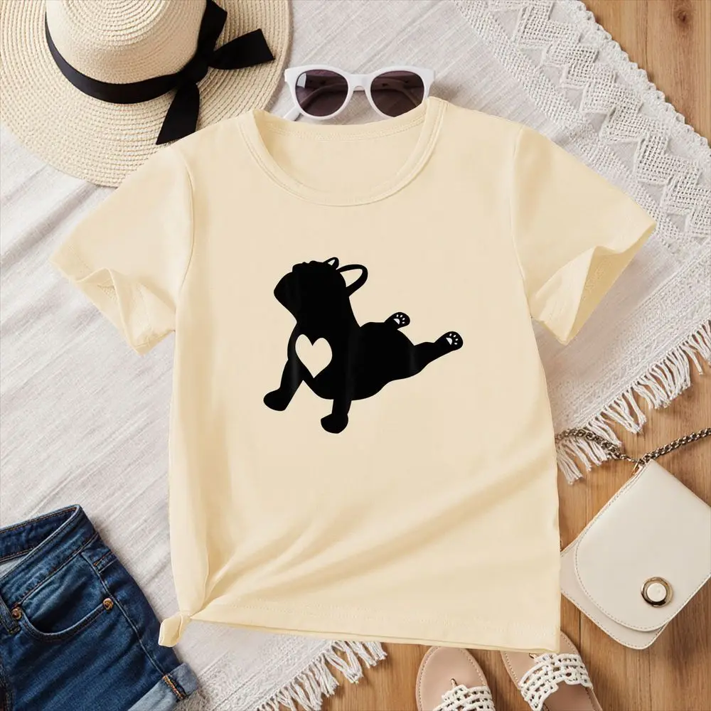 French Bulldog Yoga Pose Graphic T-Shirt Summer Short Sleeve Cute Dog Print Workout Gift Free Delivery Shipping Clothes Woman