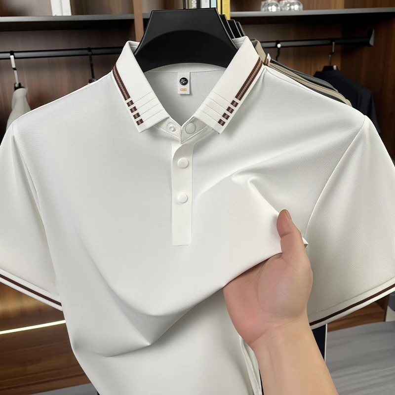 88% Nylon + 12% Spandex Men's Performance Polo Shirt with Contrast Trim High-quality Stretch Golf Tennis Shirt Moisture Wicking