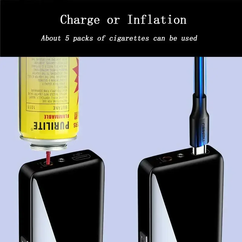 2024 New Metal Windproof Double Arc USB Charging Gas Dual Purpose Lighter Gas Electric Hybrid Cigar Lighter Men\'s Gift