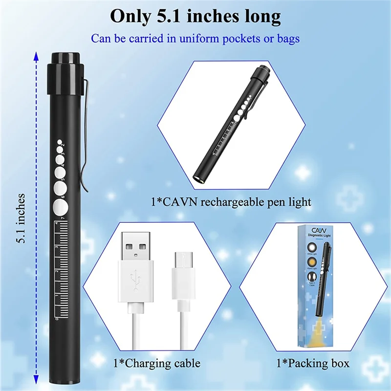 Lampu pena isi ulang dengan pengukur murid, lampu pena LED USB dapat diisi ulang hadiah untuk perawat perawat