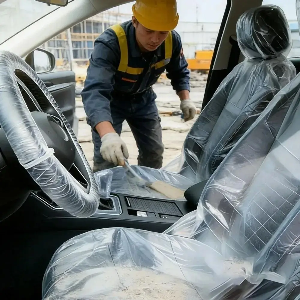 100pcs Thickened Plastic Disposable Car Seat Covers Universal Size Easy Put On Car Maintenance Seat Covers Easy Remove