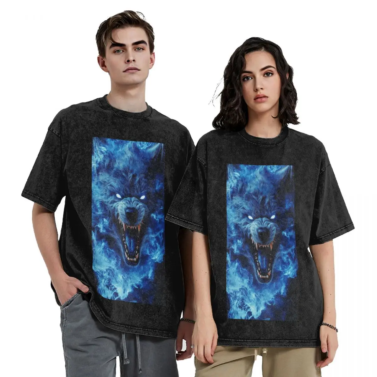 

Snarling Werewolf Wolf Animal Hip Hop Short Sleeve T-Shirts Washed Tops Tees Streetwear T Shirt Cotton for Men Women