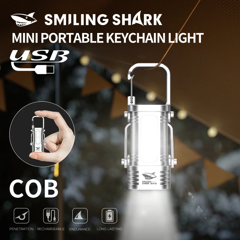 

1pc Smiling Shark TIP-138K Mini LED Keychain Flashlight, Portable Handheld Flashlight, Long-lasting Flash Light Rechargeable