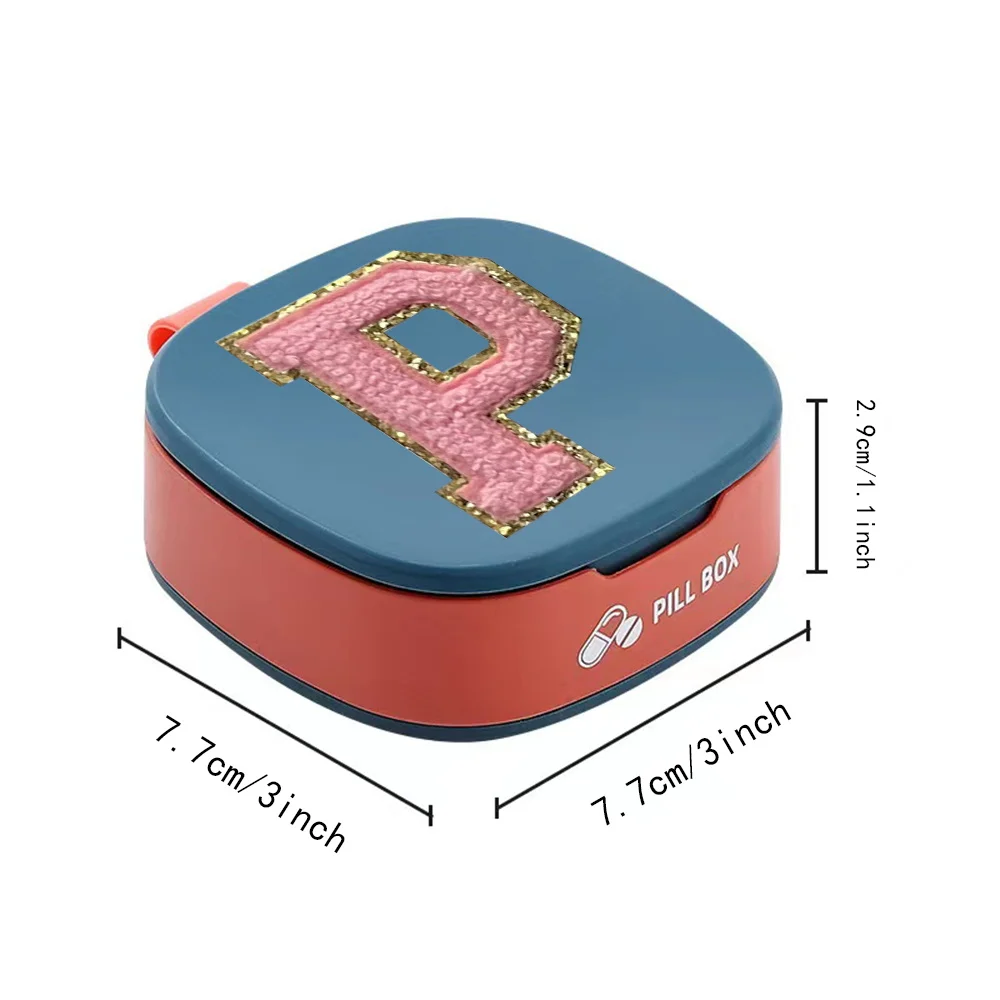 Initial Chenille Waterproof Pill Box 4 Compartments Pocket Medicine Box Home Pill Case Name Initials A-Z 26 Letter Pink Pattern